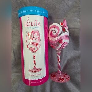 Lolita Hand Painted 15oz Decorative Wine Glass W/Drink Recipe ~ Sweet Dreams
